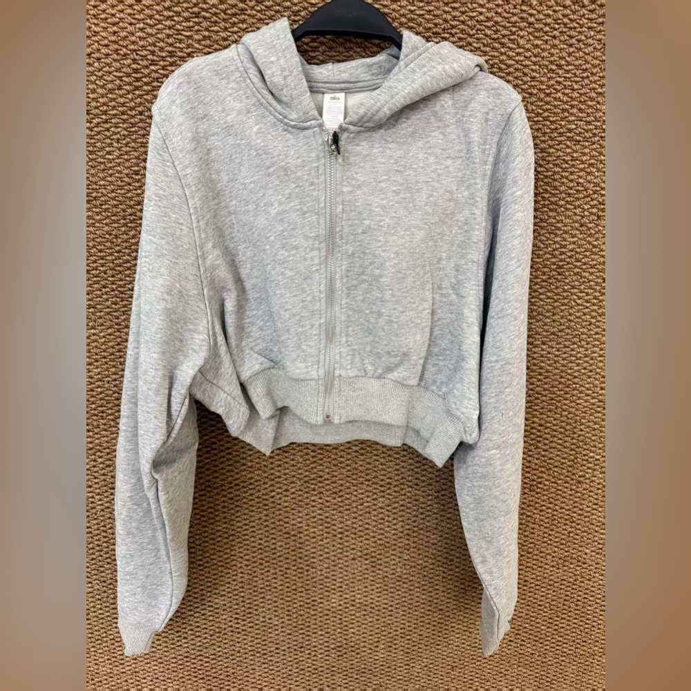 ALO Yoga Light Gray Cropped Hoodie